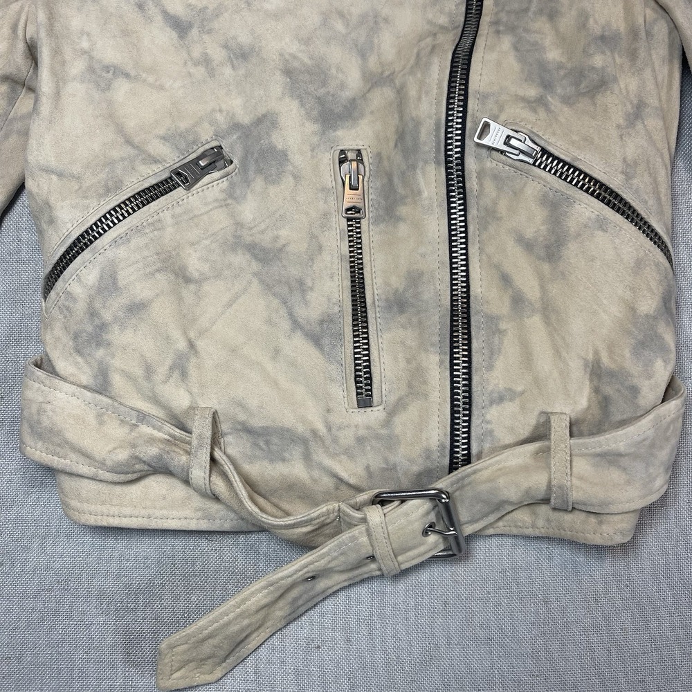 Allsaints Womens Suede Balfern Biker Jacket‎ Sz 4 Warm Taupe Marbled Luxury - Picture 4 of 16
